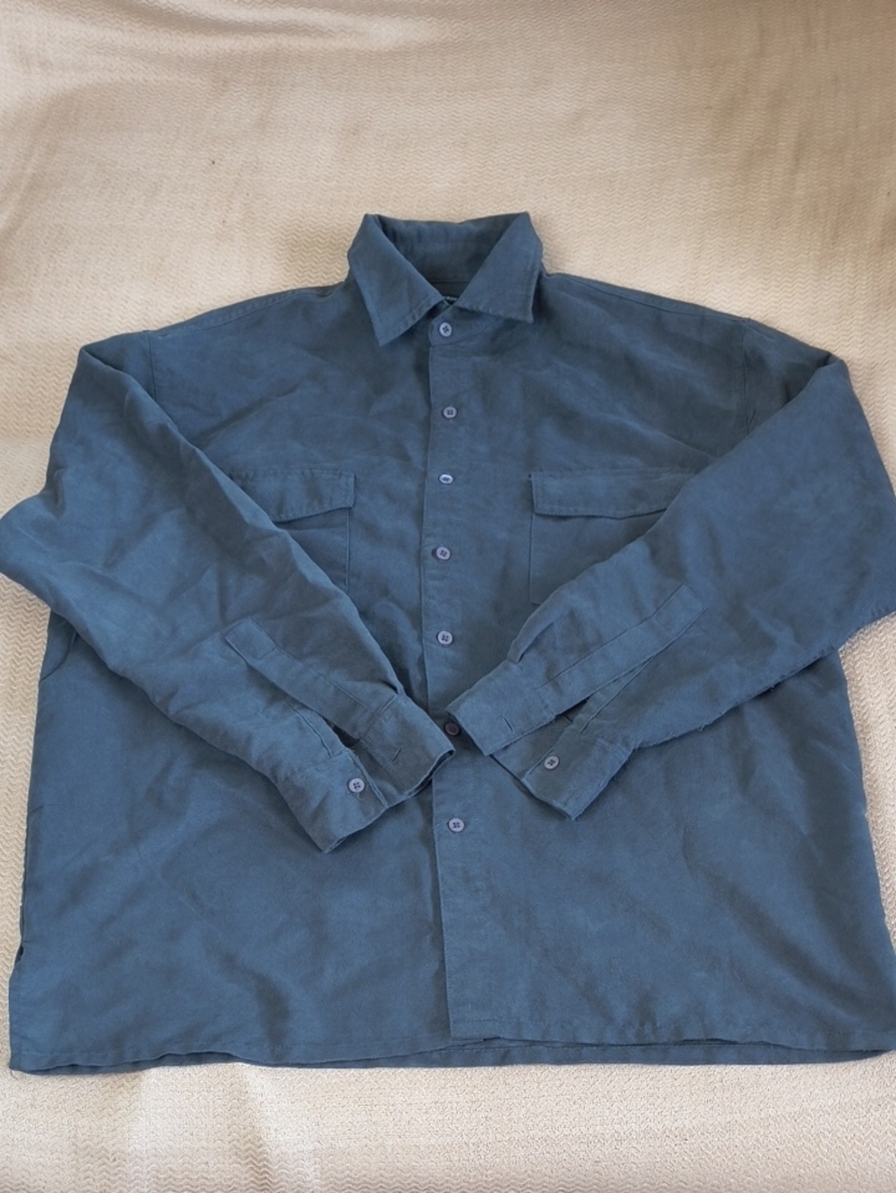 Bruno Sueded Microfiber Casual Button-Down Shirt in Dusty Blue Large